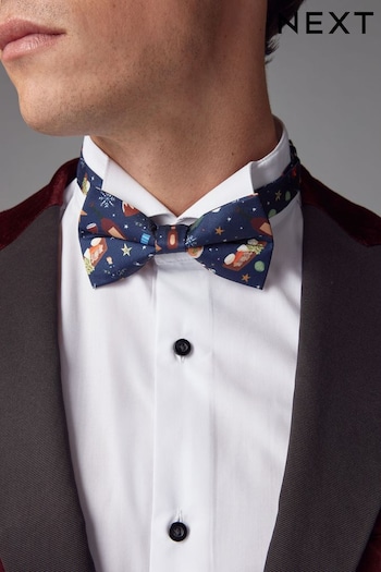 Navy Blue Christmas Design Ready Tied Bow Tie (E55814) | £14