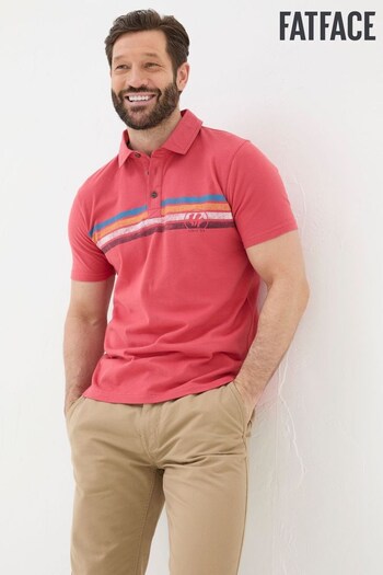 FatFace Red Chest Stripe Printed Camisa Polo Shirt (E55889) | £32.50