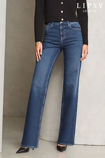 Lipsy Dark Wash Blue Mid Rise Wide Leg Jeans (E57149) | £50