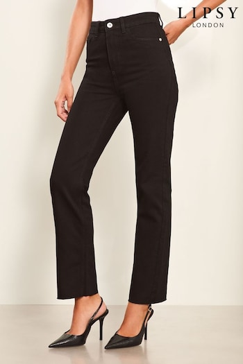 Lipsy Black High Waist Crop Straight Leg jeans hair (E57156) | £48