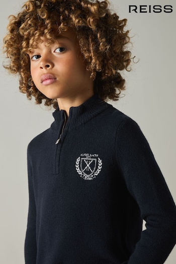 Reiss Navy Mathieu 3-9 yrs Embroidered Quarter Zip Jumper with Cashmere Wool and Cotton (E57249) | £42