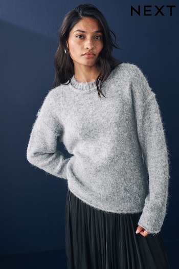 Grey Soft Touch Crew Neck Knitted Jumper with Wool (E57606) | £38