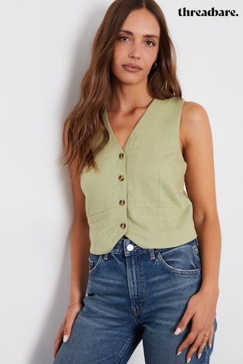 Threadbare Green Linen Blend Waistcoat (E58076) | £28