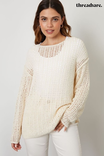 Threadbare Brown Slash Neck Open Knit Longline Jumper (E58094) | £30