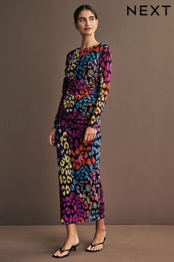 Bright Multi Animal Print Mesh Long Sleeves Maxi Dress (E58963) | £40