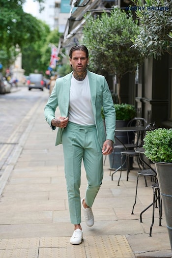 Harry Brown Green Slim Fit Chris Linen Cotton Blend Single Breasted Suit Blazer (E59093) | £159