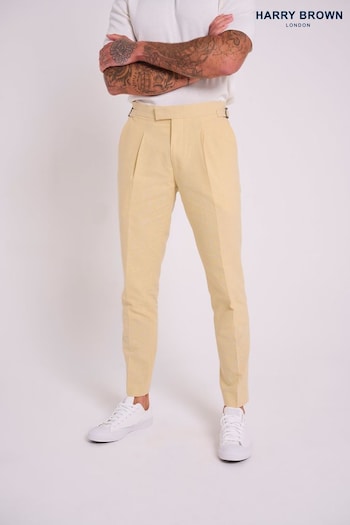Harry Brown Yellow Slim Fit Chris Linen Cotton Blend Suit: Smart Utility Trousers (E59097) | £89