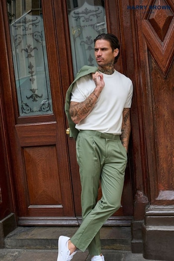 Harry Brown Green Slim Fit Paper Touch Cotton Suit: Smart Trousers (E59101) | £89