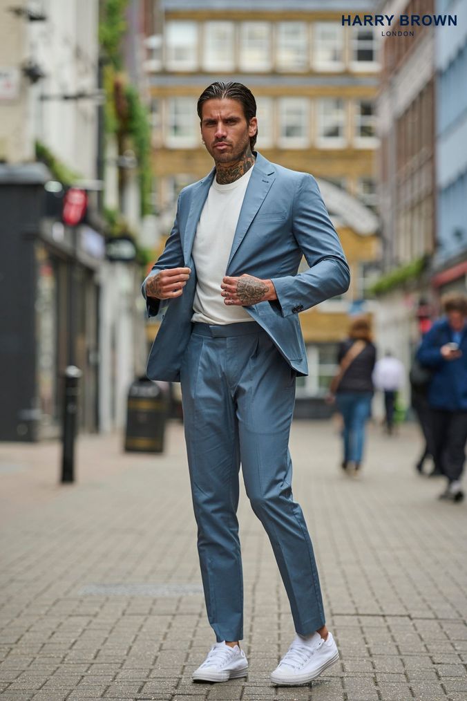 Men s Blue Cotton Suits Next UK