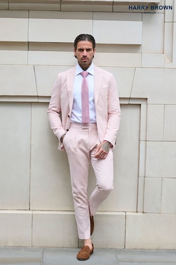 Harry Brown Pink Slim Fit Chris Linen Cotton Blend Single Breasted Suit Blazer (E59106) | £159