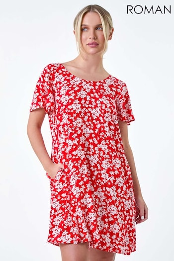 Roman Red Ditsy Floral Stretch T-Shirt Dress (E59529) | £42