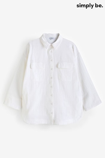 Simply Be White Cheesecloth Double Pocket Oversized Shirt (E59615) | £30