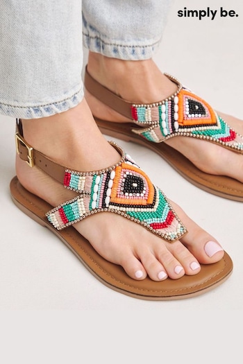 Simply Be Blue Wide Fit Beaded Toe Post Flat sandals Big (E59632) | £29