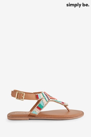 Simply Be Multi Extra Wide Fit Beaded Toe Post Flat sandals marquis (E59648) | £29