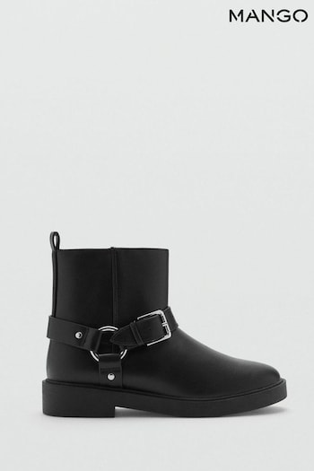 Mango Black Faux Leather Buckle Boots (E59653) | £50