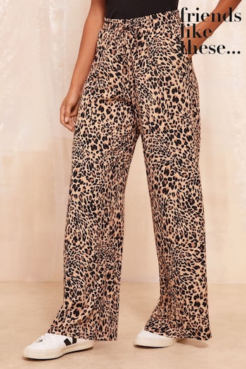 Friends Like These Brown Wide Leg Crinkle Jersey Printed Elasticated Waist Trousers (E59907) | £34