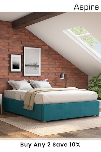 Aspire Furniture Teal Platform Velvet End Lift Ottoman Storage Bed (E60894) | £400 - £465