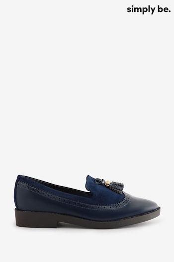 Simply Be Blue Extra Wide Fit Tassle Trim Slippers with Cut Loafers (E60951) | £29