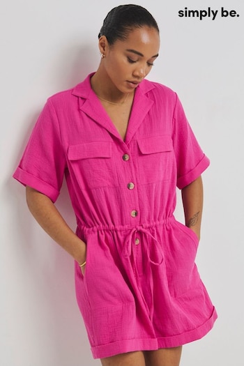 Simply Be Pink Cheesecloth Utility Playsuit (E60959) | £36