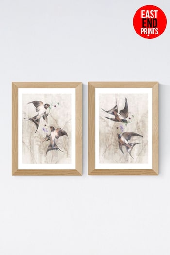 East End Prints Oak Playful Swallows Wall Set Framed Art Print (E61576) | £80 - £215