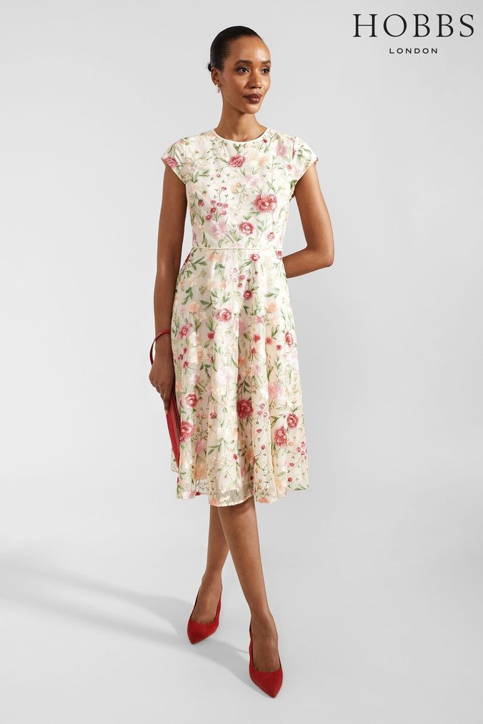 Buy Women s White Hobbs Wedding Guest Short Sleeve Floral Dresses Online ArvindShops