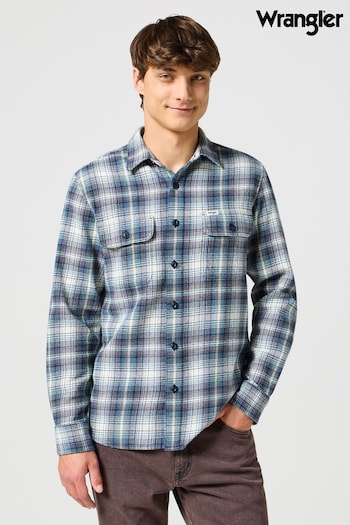 Wrangler Grey/Blue Heavyweight 100% Cotton Shirt (E62480) | £75