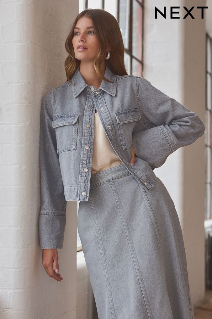 Grey denim jacket womens uk on sale