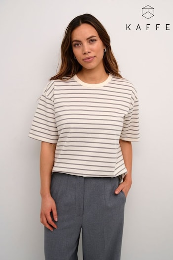 Kaffe Winny Casual Fit Striped 100% Cotton Black T-Shirt (E62840) | £30