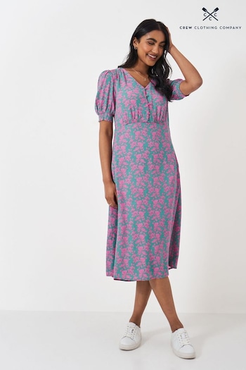 Crew Clothing Company Green Fleur Tea Dress midi-dress (E62911) | £79