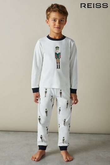 Reiss White Hornton Set Brushed-Cotton Nutcracker-Print Pyjama Set (E62922) | £26