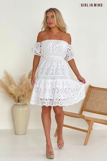 Girl In Mind White Camden Broidery Off Shoulder Dress (E62956) | £52