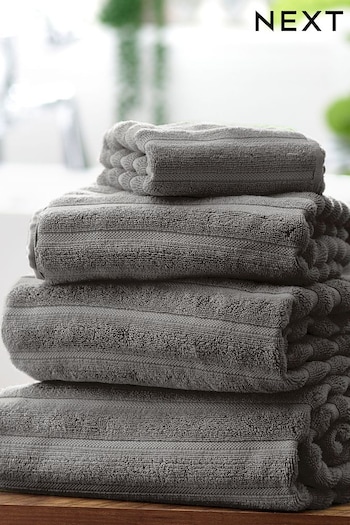 Charcoal Grey Ribbed Towel with 100% Cotton (E63314) | £8 - £32