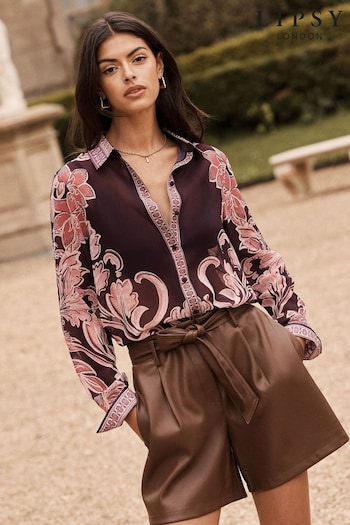 Lipsy Purple Chiffon Long Sleeve Button Through Blouse (E63780) | £42