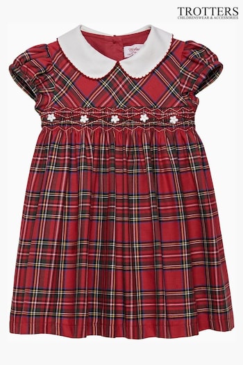 Trotters London Little Red Charlotte Tartan Smocked Dress (E63817) | £64