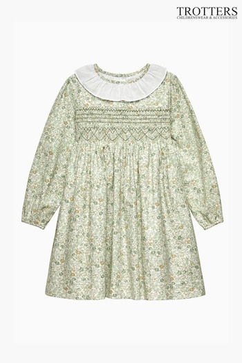 Trotters London Green Bella Floral Willow Smocked Dress (E63841) | £74 - £80