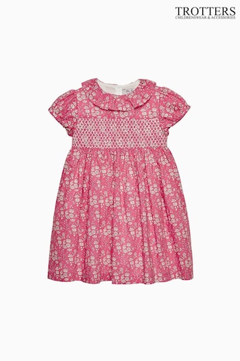Trotters London Pink Little Liberty Print Capel Floral Smocked Party Dress (E64128) | £80