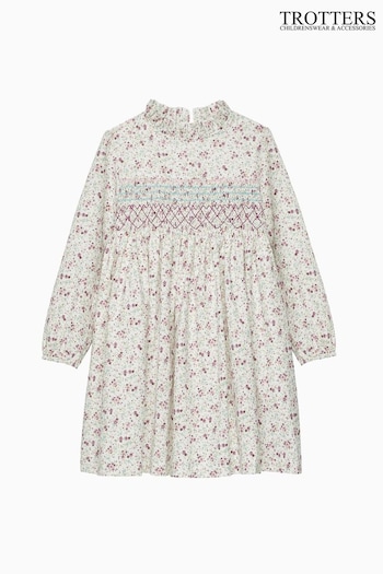 Trotters London Pink Edie Floral Frill Collar Dress (E64140) | £76 - £82