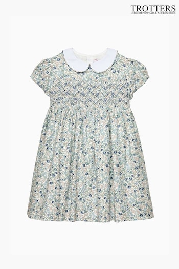 Trotters London Arabella Floral Smocked Cotton Dress out-detail (E64142) | £74 - £80