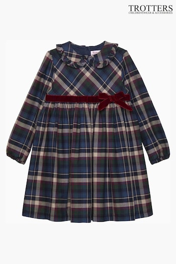 Trotters London Blue Bonnie Tartan Cotton Dress (E64143) | £74 - £80