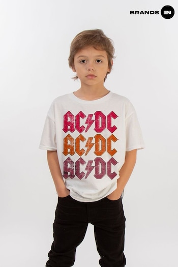 Brands In White ACDC Distressed Repeat Logo Boys T-Shirt (E64456) | £18