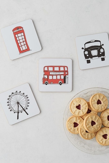 Victoria Eggs Red and Charcoal London Skyline 2 Set of 4 Coasters (E64606) | £33