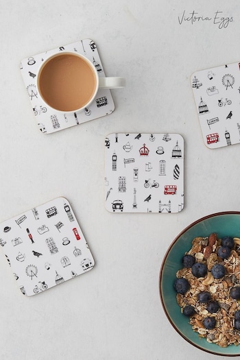 Victoria Eggs Red and Charcoal Simply London 2 Set of 4 Coasters (E64645) | £33