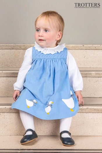 Trotters London Pink Little Cord Duck Smocked Pinafore Dress (E64830) | £54