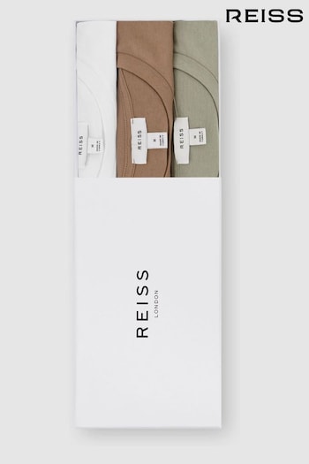 Reiss Camel/Pistachio/White Bless 3 Pack 3 Pack Of Crew Neck T-Shirts (E64900) | £78