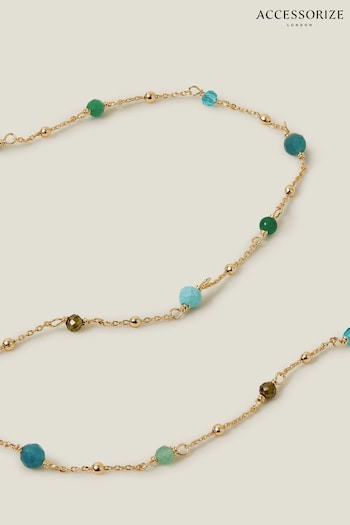 Accessorize Blue 14ct Gold Plated Beaded Station Necklace (E65185) | £22