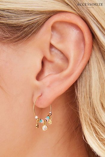 Accessorize Gold Plated 14ct Beaded Hoops Earrings (E65193) | £16