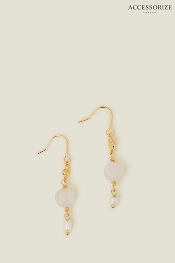 Accessorize Gold Plated 14ct Stone Pearl Drop Earrings (E65205) | £16