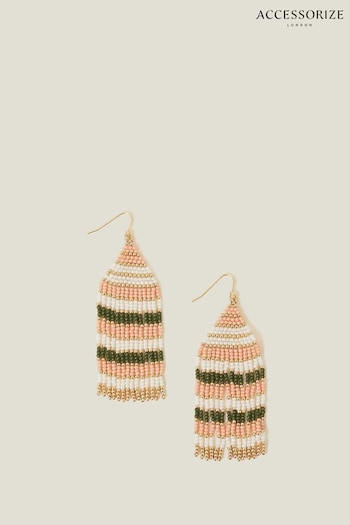 Accessorize Pink Stripe Beaded Tassel Earrings (E65235) | £14