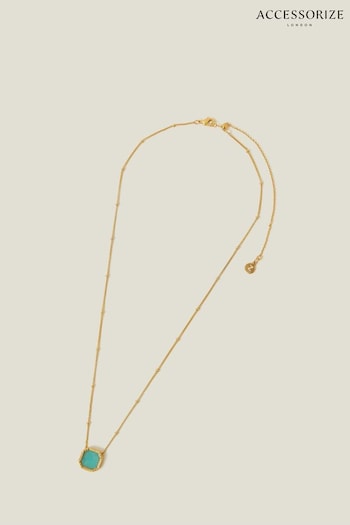 Accessorize Green 14ct Gold Plated Quartz Healing Necklace (E65267) | £20