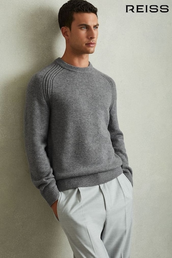 Reiss Mid Grey Melange Cloud Wool Blend Raglan Sleeve Jumper (E65575) | £128